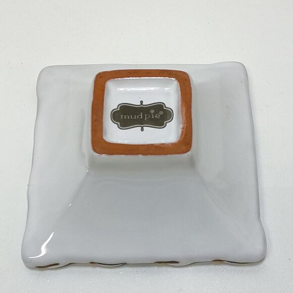 Mud Pie Ceramic Dessert Fleur de Lis Dishes Set Of 2 Square Decorative Bowls - Picture 5 of 6